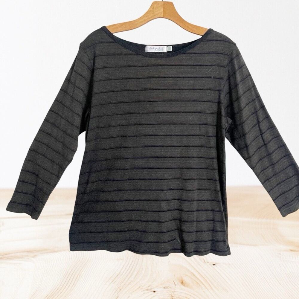 Fresh Produce Moody Striped Top Sz XL Black Purple Green 3/4 Sleeves 100% Cotton